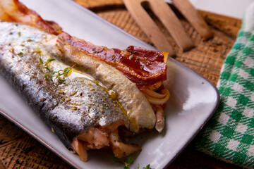 Trout with ham. Traditional tapa from the north of Spain.