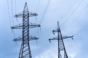 High voltage towers with wires