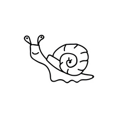 Single hand drawn snail. Doodle vector illustration. Isolated on a white background. Goblincore style.