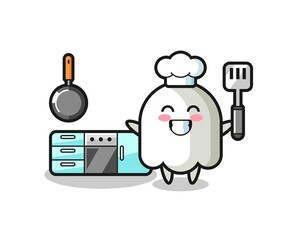 ghost character illustration as a chef is cooking