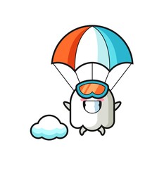 ghost mascot cartoon is skydiving with happy gesture