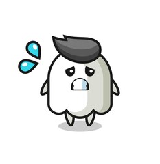 ghost mascot character with afraid gesture