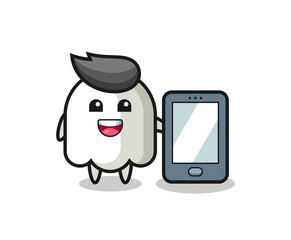 ghost illustration cartoon holding a smartphone