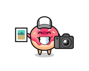 Character Illustration of doughnut as a photographer