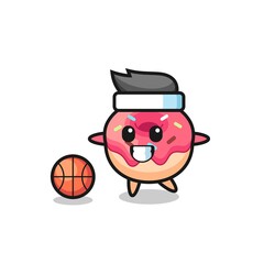 Illustration of doughnut cartoon is playing basketball