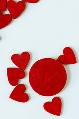 hand painted red hearts and disc on a white background
