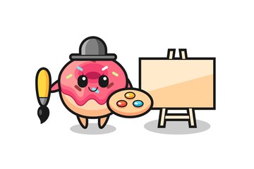 Illustration of doughnut mascot as a painter