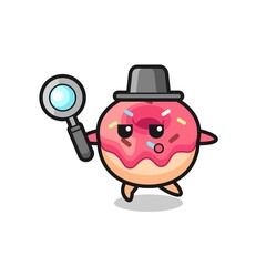 doughnut cartoon character searching with a magnifying glass