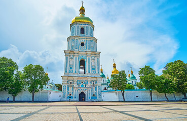 The bell tower and medieval wall of St Sophia Cathedral, Kyiv, Ukraine