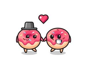 doughnut cartoon character couple with fall in love gesture