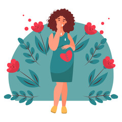 pregnancy loss, abortion, Miscarriage concept. Woman is crying in hospital or clinic. She lost her child. Flat Vector illustration.

