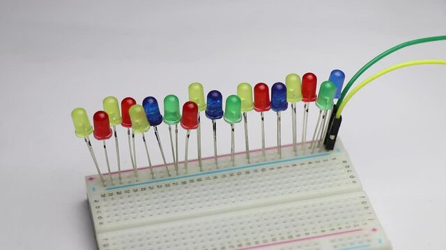 Light emitting diodes or LED in short with parallel connection blinking on breadboard