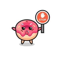 doughnut character illustration holding a stop sign