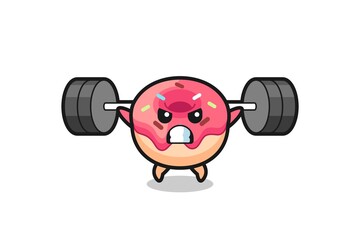 Fototapeta na wymiar doughnut mascot cartoon with a barbell
