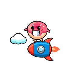 doughnut mascot character riding a rocket