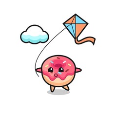 doughnut mascot illustration is playing kite