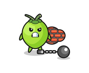 Character mascot of coconut as a prisoner