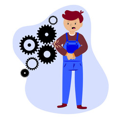 Clothes stuck in gears. Be careful at the enterprise. Occupational Health. Safety work