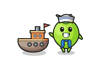 Character mascot of coconut as a sailor man