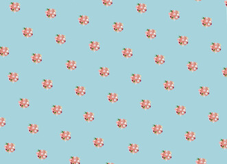 Creative pattern with brain and colorful flowers over blue  pastel background. Minimal flat lay concept about mental health.