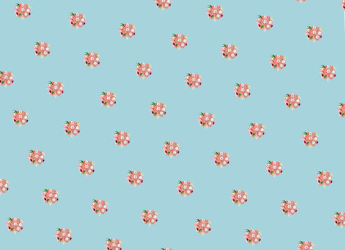 Creative pattern with brain and colorful flowers over blue  pastel background. Minimal flat lay concept about mental health.