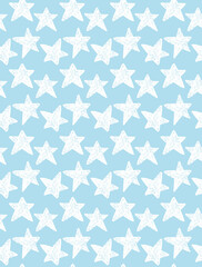 Fototapeta na wymiar Hand Drawn Childish Style Geometric Vector Patterns. White Sketched Stars Isolated on a Pastel Blue Background. Funny Simple Starry Print ideal for Textile, Fabric. Sketched Brush Stars.