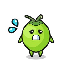 coconut mascot character with afraid gesture