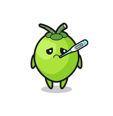 coconut mascot character with fever condition
