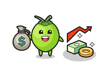 coconut illustration cartoon holding money sack