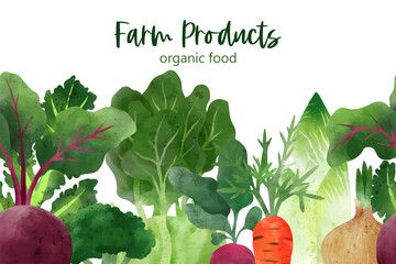 Seamless border composed of fresh vegetables and herbs