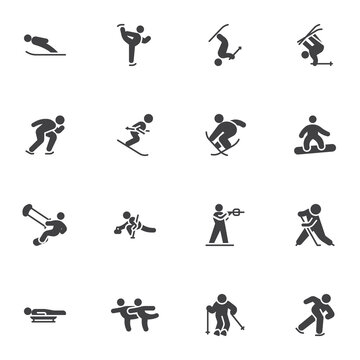 Winter sport activities vector icons set