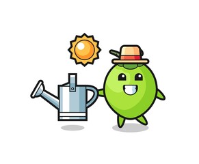 Cartoon character of coconut holding watering can