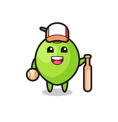 Cartoon character of coconut as a baseball player
