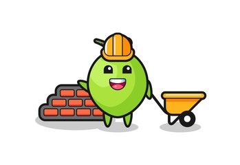 Cartoon character of coconut as a builder
