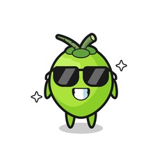 Cartoon mascot of coconut with cool gesture