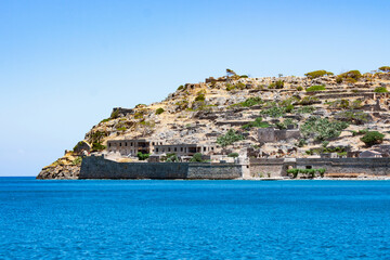 Fototapeta na wymiar Island Spinalonga, view from village Plaka, Crete, Greece