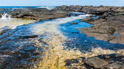 Tide Pools Formed In Ancient Lava Flows on Puhili  Point, Honokohua National Historic Park, Hawaii Island, Hawaii, USA