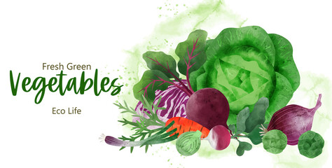 Pile of fresh vegetables, summer banner, hand drawn 