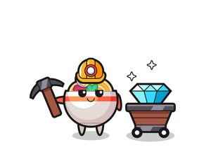 Fototapeta premium Character Illustration of noodle bowl as a miner