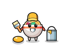 Character Illustration of noodle bowl as a painter