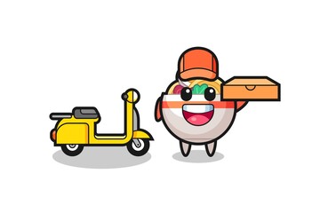 Fototapeta premium Character Illustration of noodle bowl as a pizza deliveryman