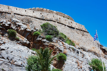 Island Spinalonga, view from village Plaka, Crete, Greece