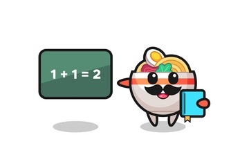 Illustration of noodle bowl character as a teacher