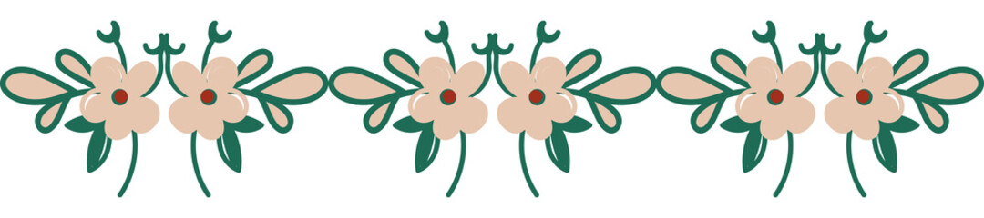 Seamless floral vector element, border pattern, braid, lint, border decoration, edges, pink, green