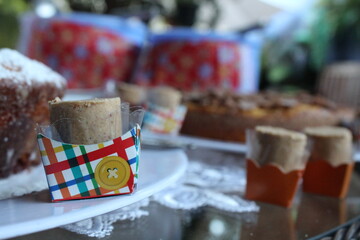 Peanut candy decorating a corn cake during June festival in Brazil