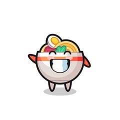 noodle bowl cartoon character doing wave hand gesture