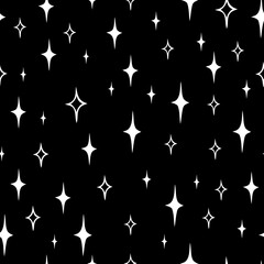 White sparkles on black background. Vector seamless pattern. Used for prints, wallpaper, wrapping paper.