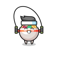 noodle bowl character cartoon with skipping rope