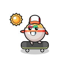 noodle bowl character illustration ride a skateboard