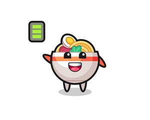 noodle bowl mascot character with energetic gesture